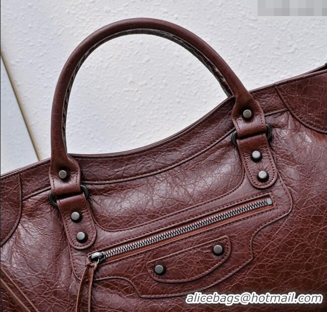 Promotional Balenciaga Le City Medium Bag in Arena Storico lambskin 0925 Dark Burgundy 2025