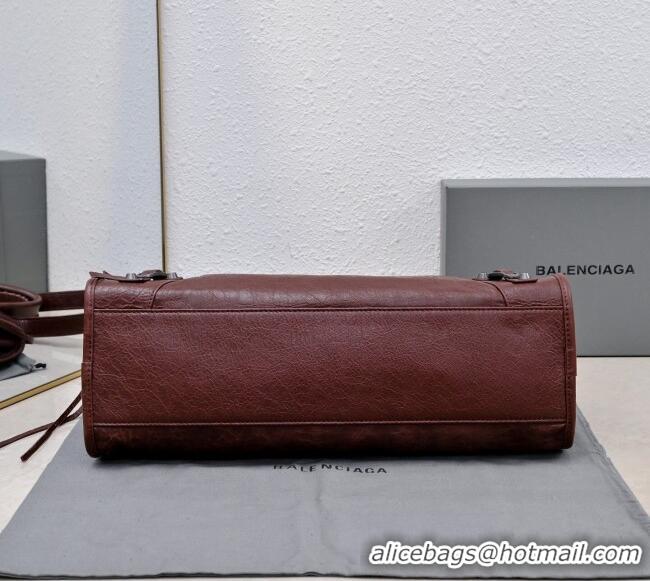 Promotional Balenciaga Le City Medium Bag in Arena Storico lambskin 0925 Dark Burgundy 2025