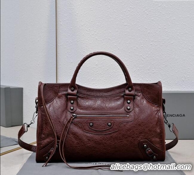 Promotional Balenciaga Le City Medium Bag in Arena Storico lambskin 0925 Dark Burgundy 2025