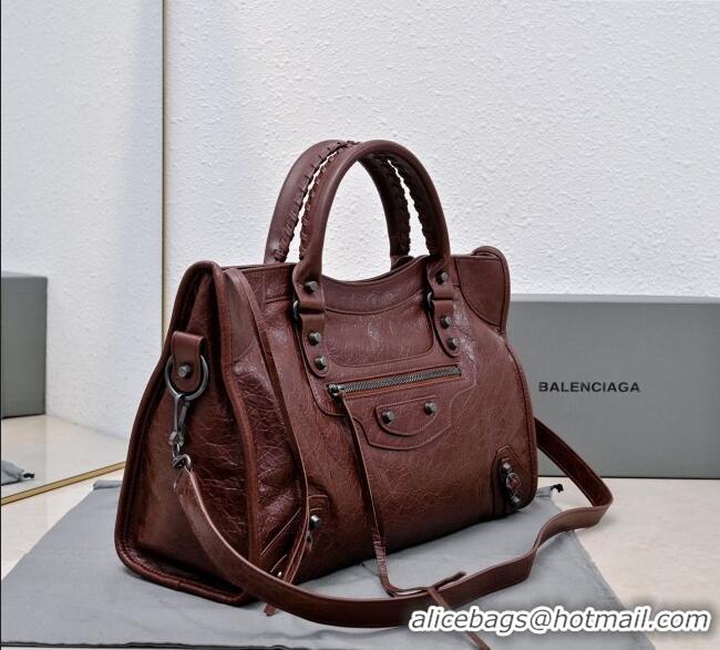 Promotional Balenciaga Le City Medium Bag in Arena Storico lambskin 0925 Dark Burgundy 2025