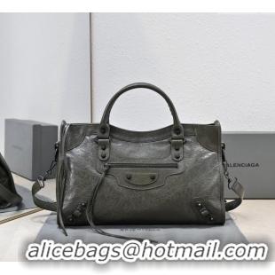 Super Quality Balenciaga Le City Medium Bag in Arena Storico lambskin B0925 Olive Green 2025