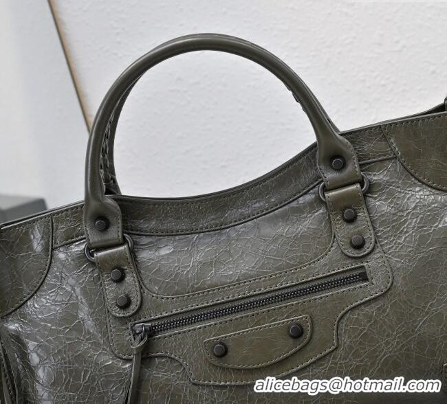 Super Quality Balenciaga Le City Medium Bag in Arena Storico lambskin B0925 Olive Green 2025