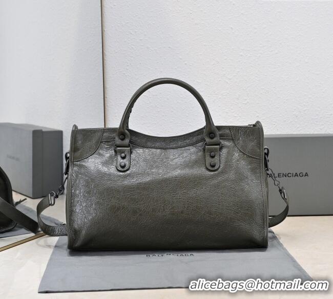Super Quality Balenciaga Le City Medium Bag in Arena Storico lambskin B0925 Olive Green 2025