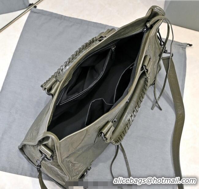 Super Quality Balenciaga Le City Medium Bag in Arena Storico lambskin B0925 Olive Green 2025