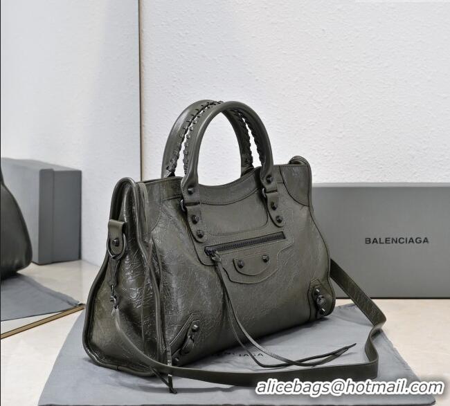 Super Quality Balenciaga Le City Medium Bag in Arena Storico lambskin B0925 Olive Green 2025