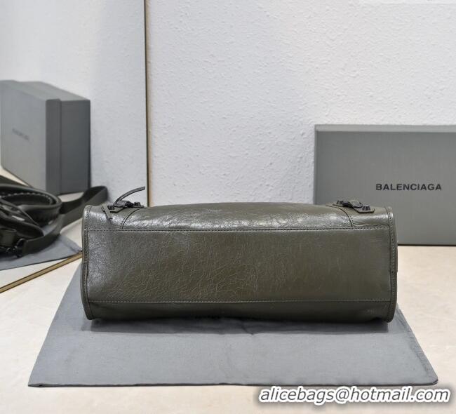 Super Quality Balenciaga Le City Medium Bag in Arena Storico lambskin B0925 Olive Green 2025
