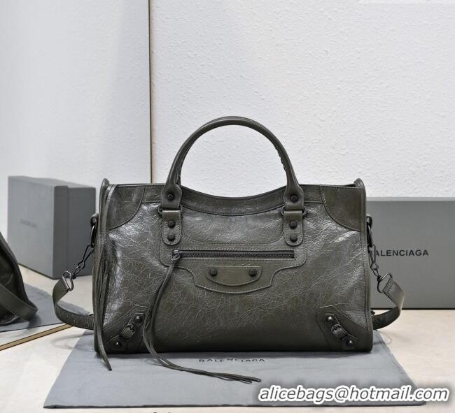 Super Quality Balenciaga Le City Medium Bag in Arena Storico lambskin B0925 Olive Green 2025