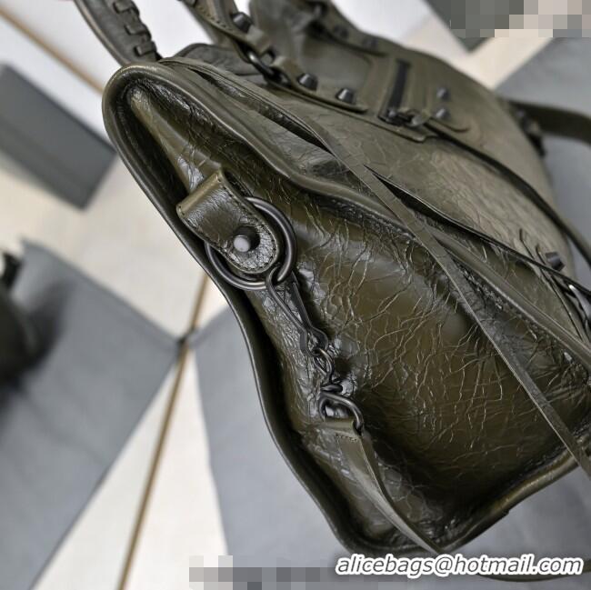 Super Quality Balenciaga Le City Medium Bag in Arena Storico lambskin B0925 Olive Green 2025