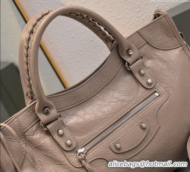 Top Design Balenciaga Le City Medium Bag in Arena Storico lambskin 0925 Khaki 2025