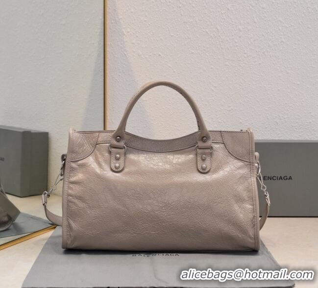 Top Design Balenciaga Le City Medium Bag in Arena Storico lambskin 0925 Khaki 2025