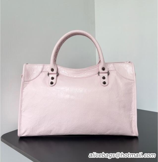 Top Grade Balenciaga Le City Medium Bag in Arena Storico lambskin 0925 Light Pink 2025
