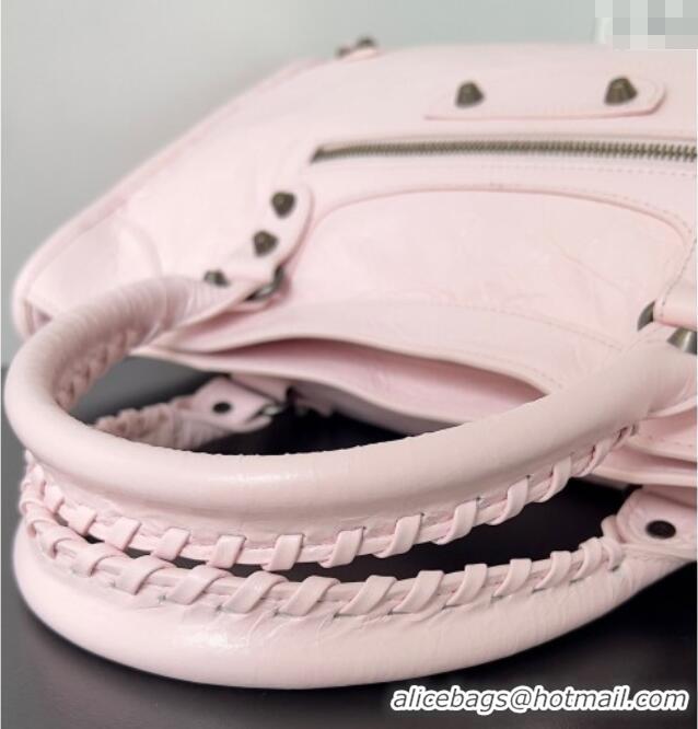 Top Grade Balenciaga Le City Medium Bag in Arena Storico lambskin 0925 Light Pink 2025