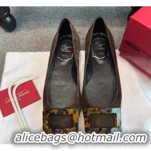Luxury Roger Vivier Trompette Ballerinas in Suede with Buckle Dark Brown 1030068