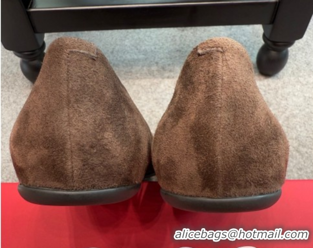 Luxury Roger Vivier Trompette Ballerinas in Suede with Buckle Dark Brown 1030068