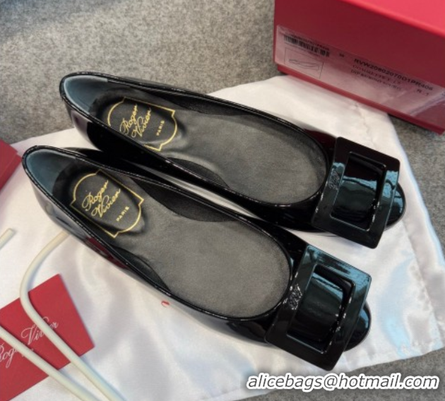 Grade Roger Vivier Trompette Ballerinas in Patent Leather with Buckle Black 1030069