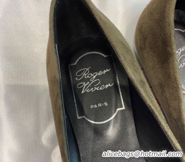 Good Quality Roger Vivier Trompette Ballerinas in Suede with Buckle Green 1030070