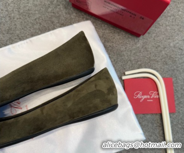 Good Quality Roger Vivier Trompette Ballerinas in Suede with Buckle Green 1030070