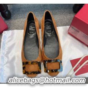 Unique Style Roger Vivier Trompette Ballerinas in Suede with Buckle Camel 1030071
