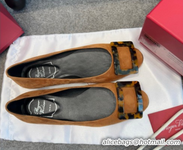 Unique Style Roger Vivier Trompette Ballerinas in Suede with Buckle Camel 1030071