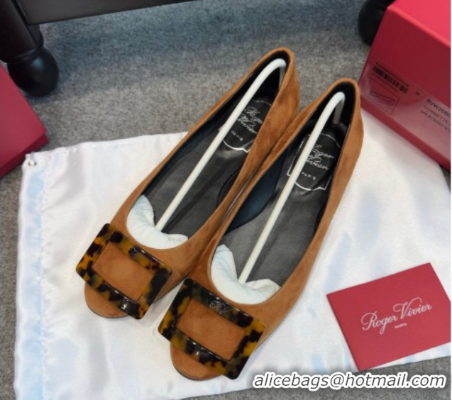 Unique Style Roger Vivier Trompette Ballerinas in Suede with Buckle Camel 1030071