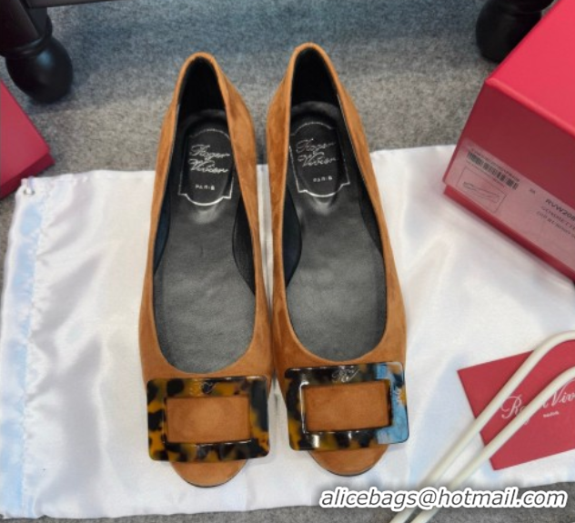 Unique Style Roger Vivier Trompette Ballerinas in Suede with Buckle Camel 1030071
