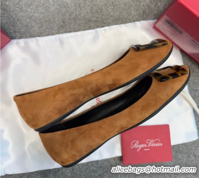 Unique Style Roger Vivier Trompette Ballerinas in Suede with Buckle Camel 1030071