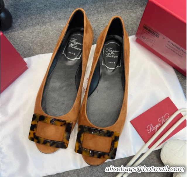 Unique Style Roger Vivier Trompette Ballerinas in Suede with Buckle Camel 1030071
