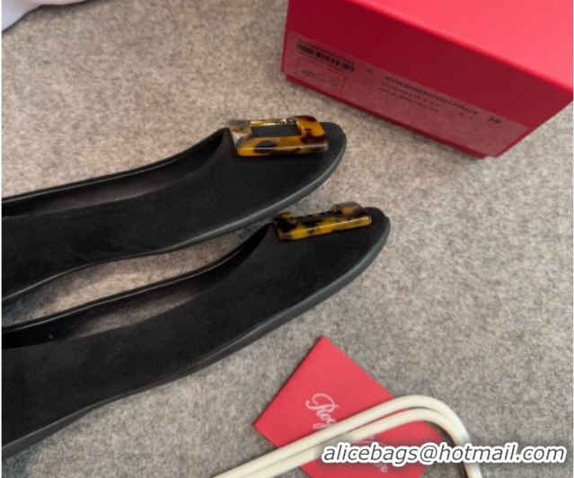 Top Grade Roger Vivier Trompette Ballerinas in Suede with Buckle Black 1030072