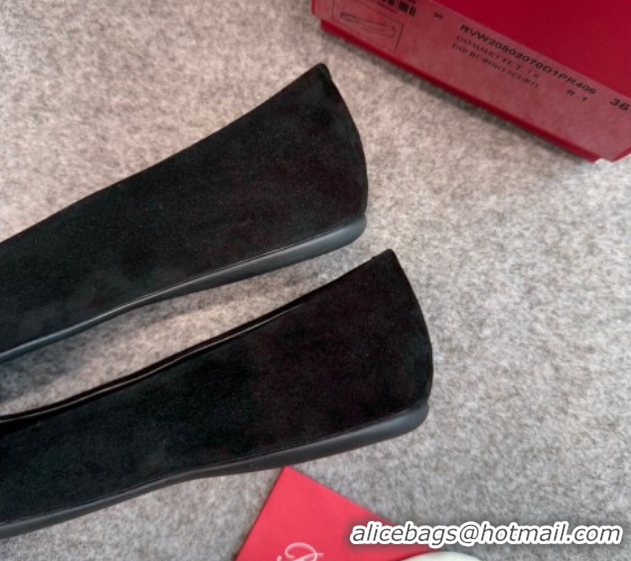 Top Grade Roger Vivier Trompette Ballerinas in Suede with Buckle Black 1030072