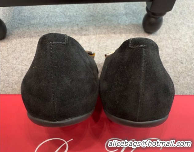 Top Grade Roger Vivier Trompette Ballerinas in Suede with Buckle Black 1030072