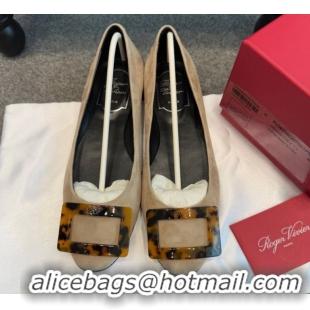 Luxurious Roger Vivier Trompette Ballerinas in Suede with Buckle Beige 1030073