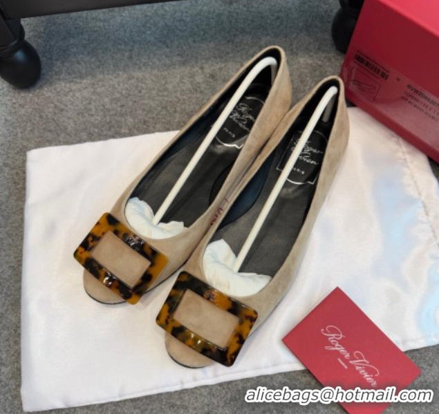 Luxurious Roger Vivier Trompette Ballerinas in Suede with Buckle Beige 1030073