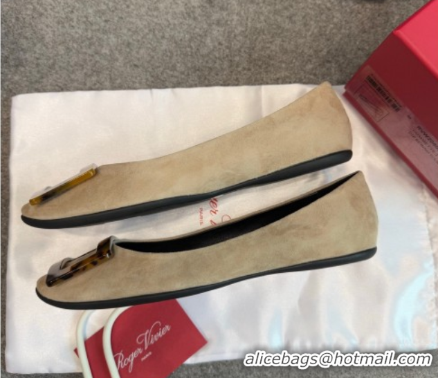 Luxurious Roger Vivier Trompette Ballerinas in Suede with Buckle Beige 1030073