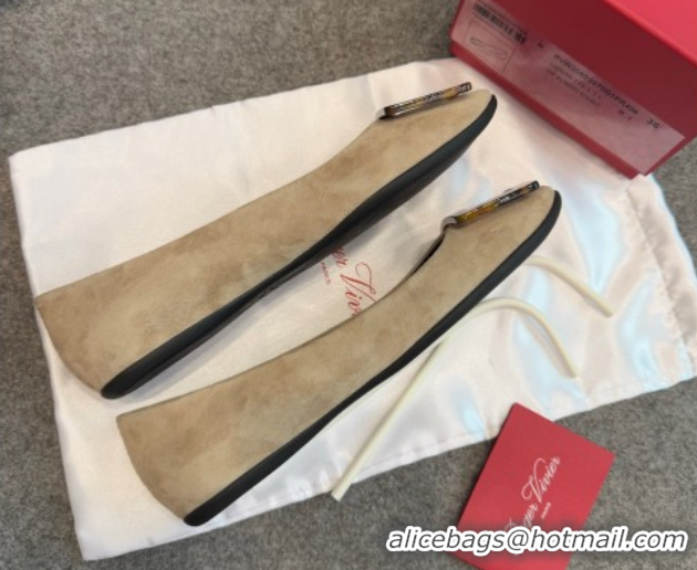 Luxurious Roger Vivier Trompette Ballerinas in Suede with Buckle Beige 1030073