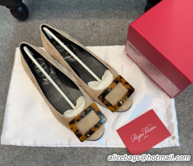Luxurious Roger Vivier Trompette Ballerinas in Suede with Buckle Beige 1030073