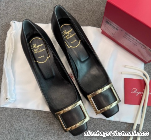 Good Looking Roger Vivier Trompette Pumps 4.5cm in Calf Leather with Buckle Black 1030074