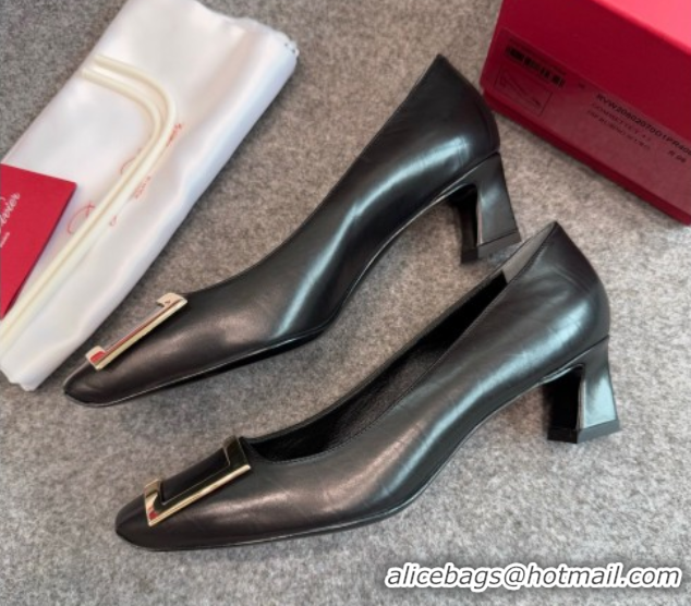 Good Looking Roger Vivier Trompette Pumps 4.5cm in Calf Leather with Buckle Black 1030074