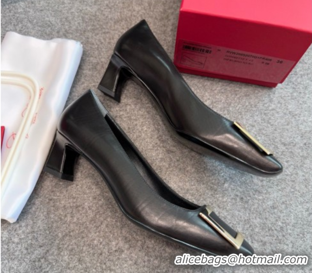 Good Looking Roger Vivier Trompette Pumps 4.5cm in Calf Leather with Buckle Black 1030074