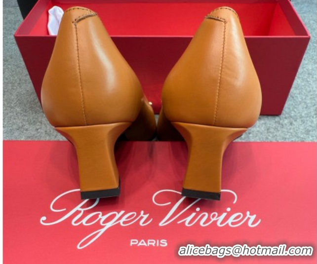 Popular Style Roger Vivier Trompette Pumps 4.5cm in Calf Leather with Buckle Brown 1030075