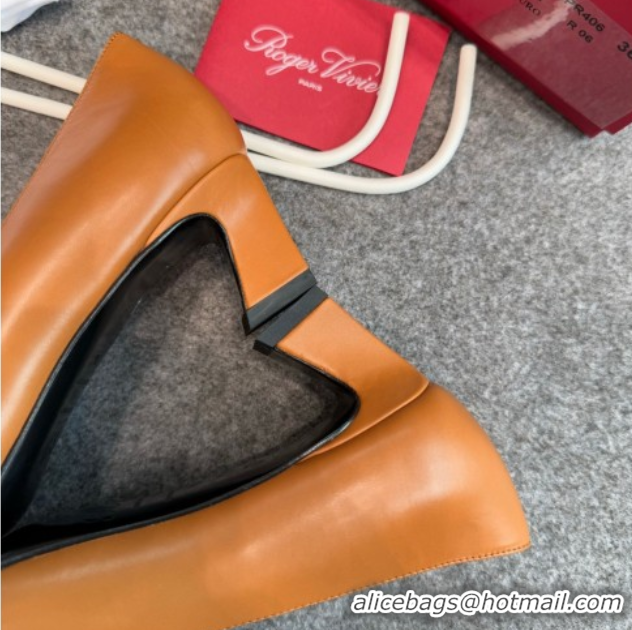 Popular Style Roger Vivier Trompette Pumps 4.5cm in Calf Leather with Buckle Brown 1030075