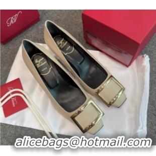 Luxury Cheap Roger Vivier Trompette Pumps 4.5cm in Calf Leather with Buckle Grey 1030076