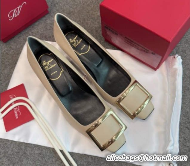 Luxury Cheap Roger Vivier Trompette Pumps 4.5cm in Calf Leather with Buckle Grey 1030076