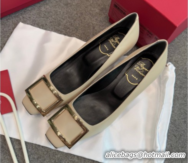 Luxury Cheap Roger Vivier Trompette Pumps 4.5cm in Calf Leather with Buckle Grey 1030076