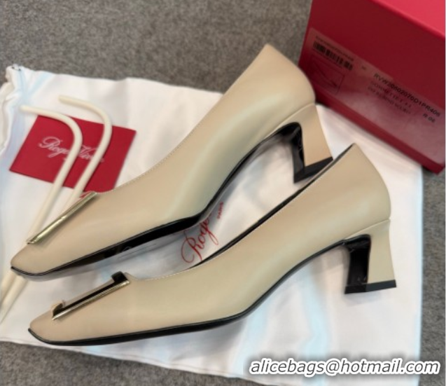 Luxury Cheap Roger Vivier Trompette Pumps 4.5cm in Calf Leather with Buckle Grey 1030076