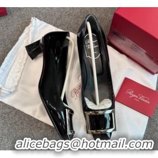 Top Design Roger Vivier Trompette Pumps 4.5cm in Patent Leather with Buckle Black/Silver 1030077