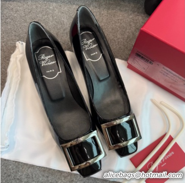 Top Design Roger Vivier Trompette Pumps 4.5cm in Patent Leather with Buckle Black/Silver 1030077