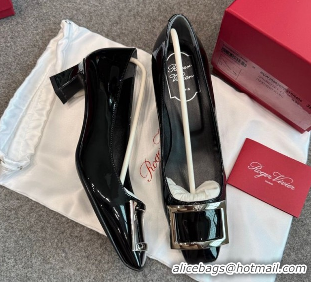 Top Design Roger Vivier Trompette Pumps 4.5cm in Patent Leather with Buckle Black/Silver 1030077