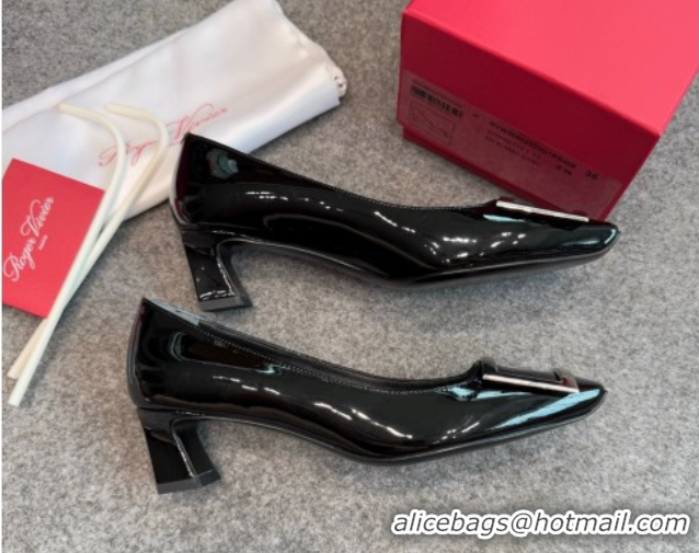 Top Design Roger Vivier Trompette Pumps 4.5cm in Patent Leather with Buckle Black/Silver 1030077
