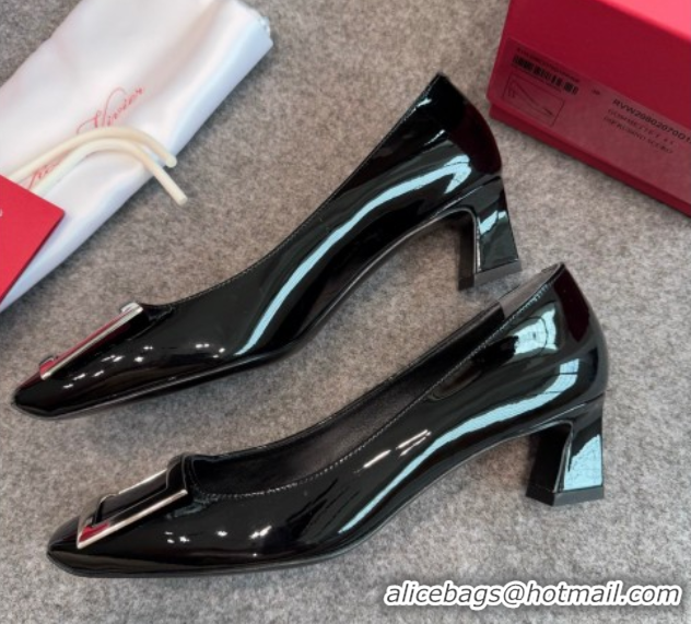 Top Design Roger Vivier Trompette Pumps 4.5cm in Patent Leather with Buckle Black/Silver 1030077