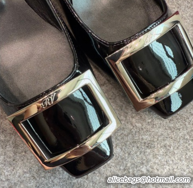 Top Design Roger Vivier Trompette Pumps 4.5cm in Patent Leather with Buckle Black/Silver 1030077